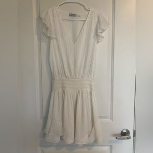 White Ramy Brook cinch waist dress with lightly dotted textured fabric